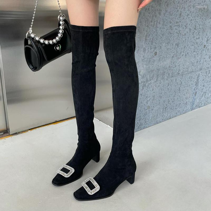 Boots Over The Knee For Woman Square Toe Sock Booties Slip On Thick High Heels Rhinestone Crystal Buckle Design Party Dress Shoe, Black
Boots Over The Knee For Woman Square Toe Sock Booties Slip On Thick High Heels Rhinestone Crystal Buckle Design Party Dress Shoe, Black