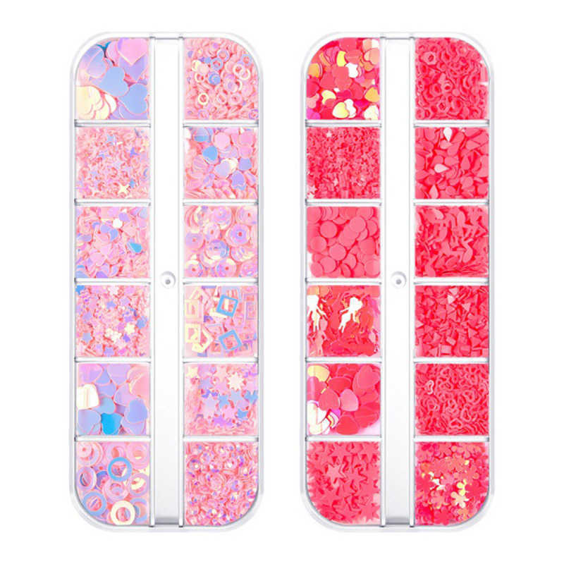 12 Grids Heart Nail Glitter Flakes Art Decals 3D Sweet Sequins Design Nails Valentines Day Decorations Manicure Nagel Glitter Vlokken Art Decals