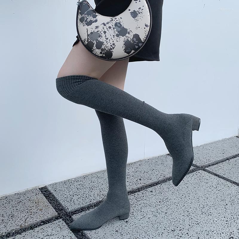 Boots Pointed Toe Women Sock Knitting Botas Black Grey Flat Low Heels Dress Shoes Over The Knee For Woman Slip On Elastic
Boots Pointed Toe Women Sock Knitting Botas Black Grey Flat Low Heels Dress Shoes Over The Knee For Woman Slip On Elastic