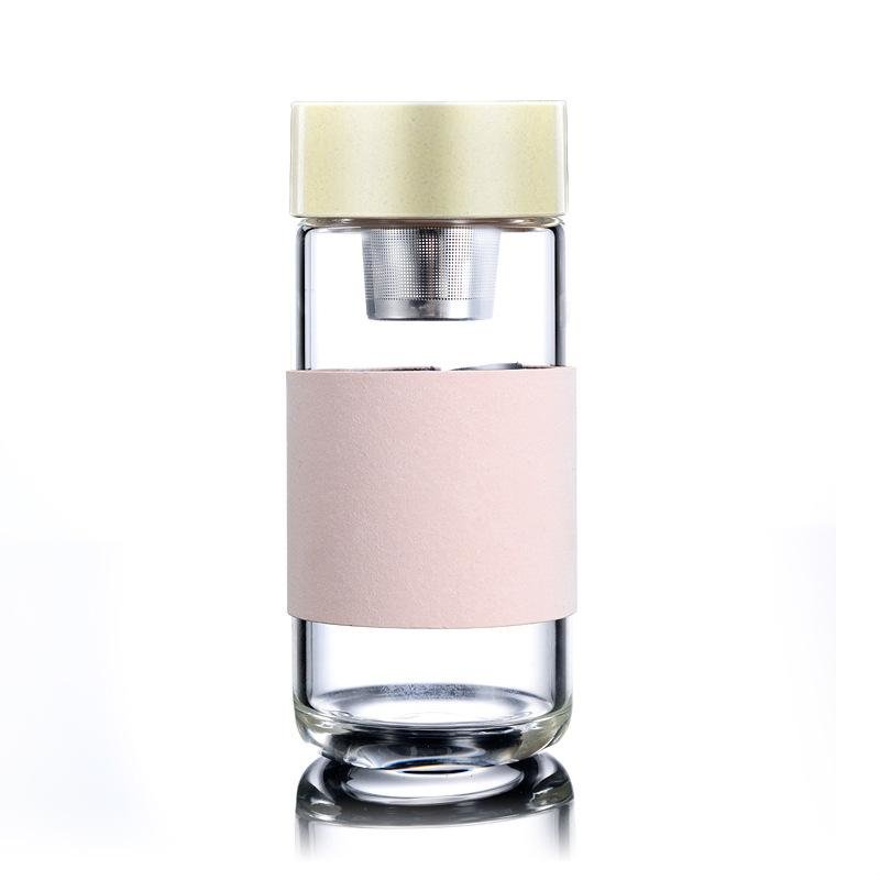 350ml Glass Water Bottles Heat Resistant Round Office Car Cup With Stainless Steel Tea Infuser Strainer Tumblers