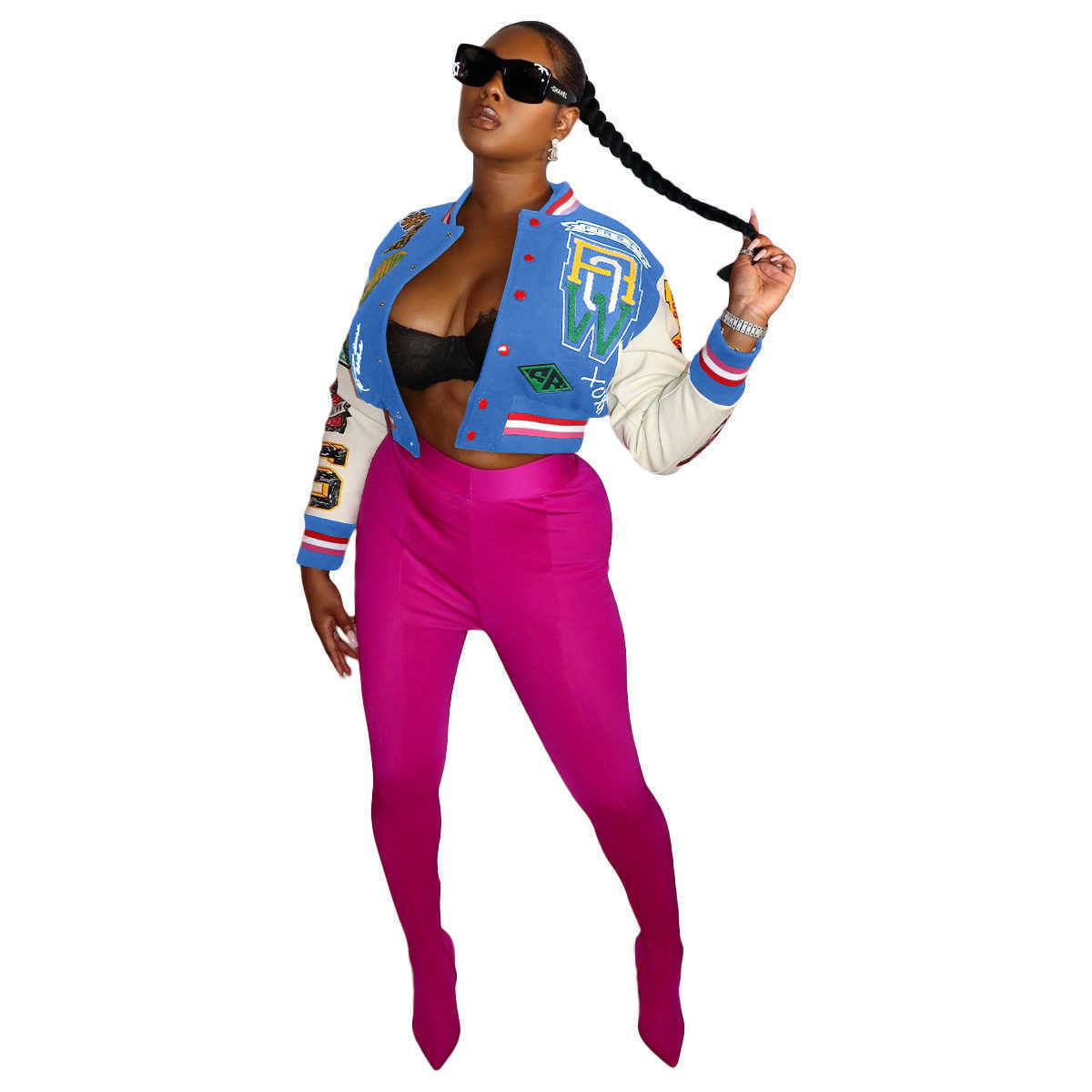 New Baseball Jackets Full Position Printed Threaded Varsity Desinger Women Cropped Patchwork Button Letterman Coats