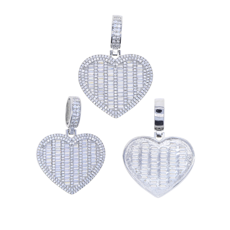 New arrived hip hop necklace paved 5a cz stoen sier gold plated heart pendant with tennis chain necklaces for women men lady wedding jewelry gift