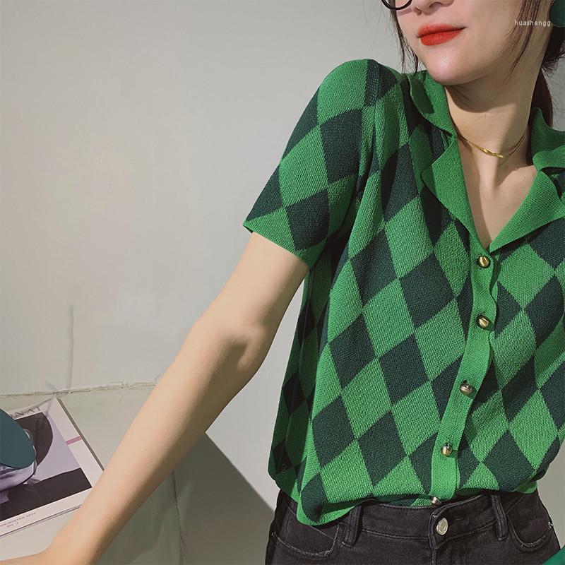 Women's Knits Women's & Tees Green Plaid Summer Cardigan Women Turn Down Collar Short Sleeve Knitted Tops Single Breasted Vintage
Women's Knits Women's & Tees Green Plaid Summer Cardigan Women Turn Down Collar Short Sleeve Knitted Tops Single Breasted Vintage