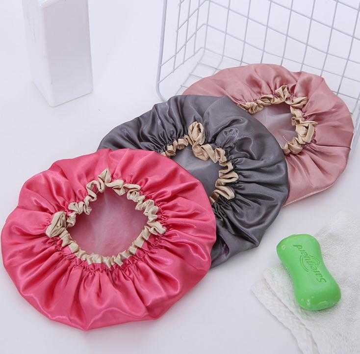Lovely Thick Shower Satin Hats Colorful Bath Shower Caps Hair Cover Double Waterproof Bathing Cap Wholesale