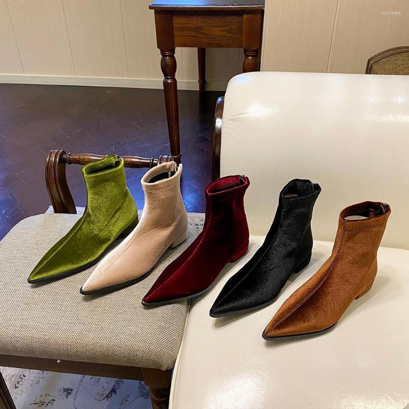 Boots Pointed Toe Women Ankle Satin Flat Low Heels Short Sock Booties Green Beige Red Black Brown Solid Color Winter
Boots Pointed Toe Women Ankle Satin Flat Low Heels Short Sock Booties Green Beige Red Black Brown Solid Color Winter