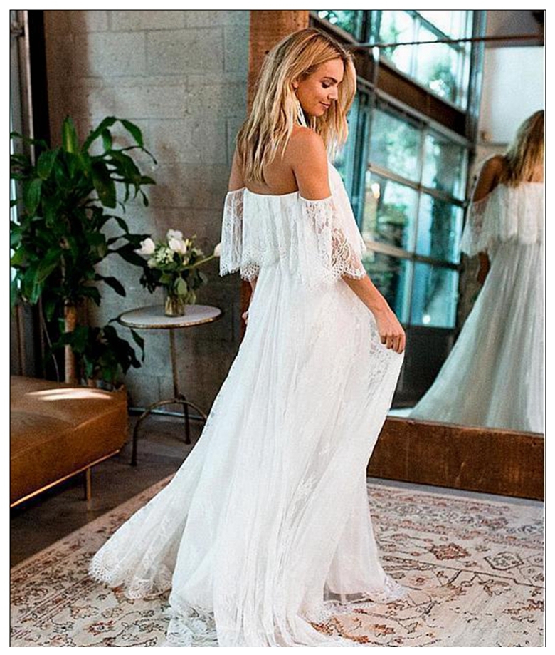Off Shoulder Boho Lace Beach destination Wedding Dresses Bohemian Plus Size Cheap Photography Women Bridal Gown Custom Made Dress