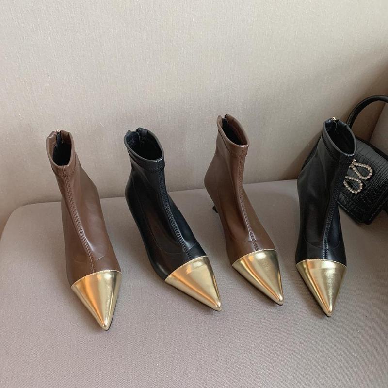 Boots Fashion Women Ankle Pointed Toe Mixed Color Black Brown Thin Mid Heels Stretch Shoes Back Zipper Party Woman
Boots Fashion Women Ankle Pointed Toe Mixed Color Black Brown Thin Mid Heels Stretch Shoes Back Zipper Party Woman