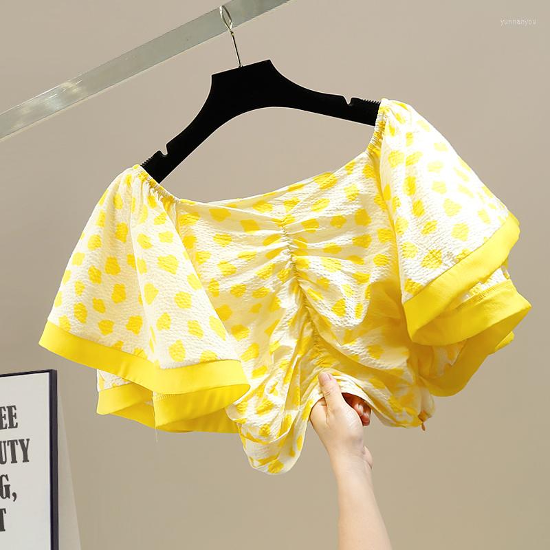 Women' Blouses Irregular Fold Lotus Leaf Sleeve Slash Collar Blouse Womans Wave Point Shirt 2022 Summer Crop Top Female Shirts Mujer Blusas, Yellow
Women' Blouses Irregular Fold Lotus Leaf Sleeve Slash Collar Blouse Womans Wave Point Shirt 2022 Summer Crop Top Female Shirts Mujer Blusas, Yellow