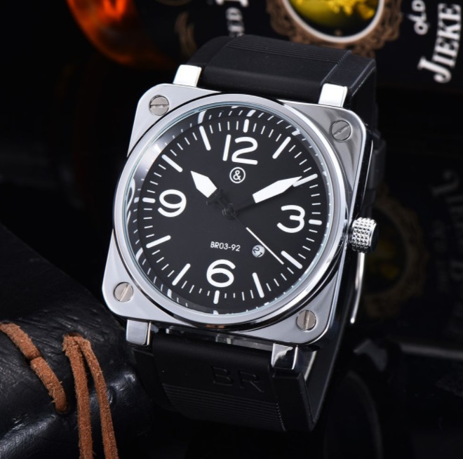 BR Model Sport Rubber Strap Quartz Bell Luxury Multifunction Watch Business Stainless Steel Man Ross Square Wristwatch 055