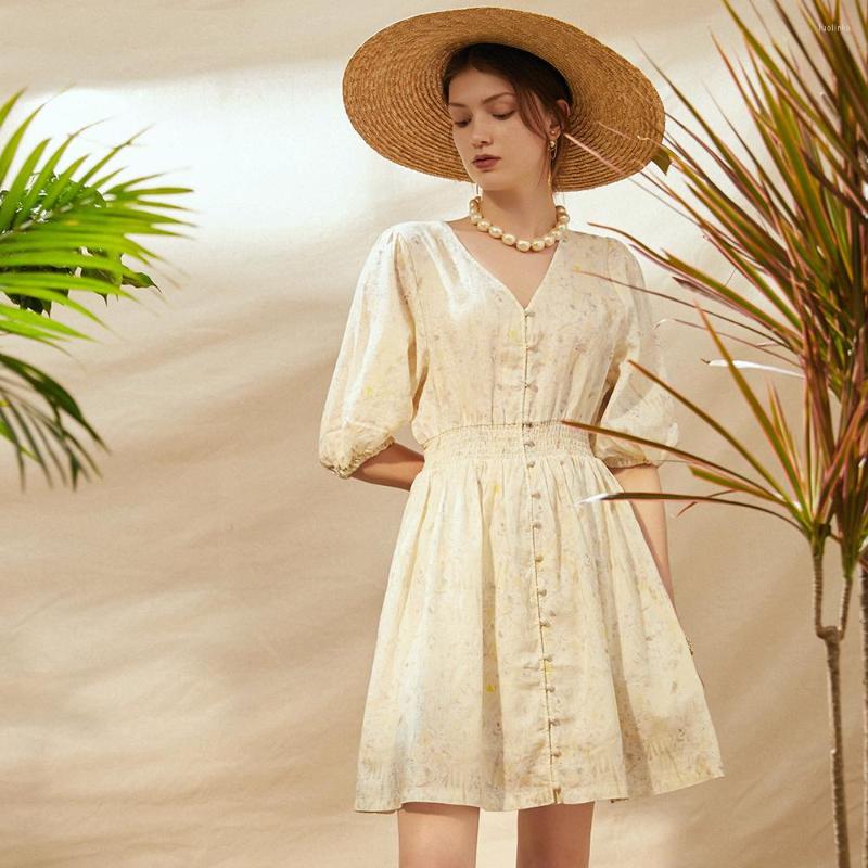 Casual Dresses Ramie Three Quarter Sleeve Dress Women Style Printed V Neck Single-breasted Fashion, Picture shown
Casual Dresses Ramie Three Quarter Sleeve Dress Women Style Printed V Neck Single-breasted Fashion, Picture shown