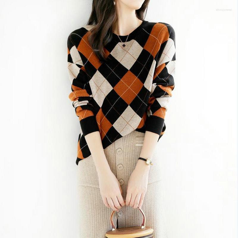 Women's Sweaters Argyle Knitted Sweater Long Sleeve O-Neck Pullover Soft Office Lady Fashionable 2022 Autumn Women's Clothing
Women's Sweaters Argyle Knitted Sweater Long Sleeve O-Neck Pullover Soft Office Lady Fashionable 2022 Autumn Women's Clothing