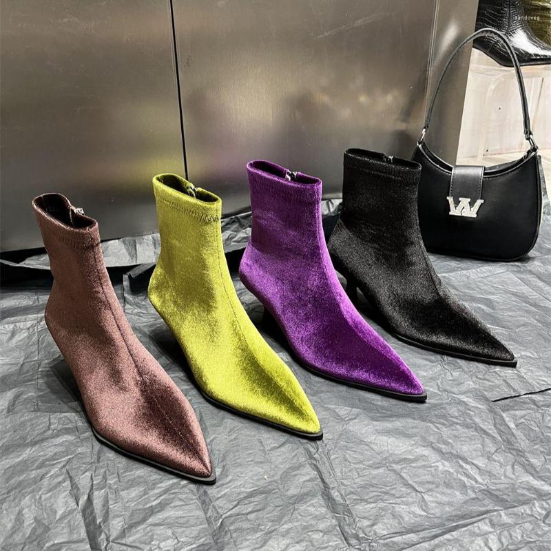 Boots Pointed Toe Women Ankle Satin 2022 Winter Autumn Short Booties Brown Green Purple Black Side Zipper Thin Mid Heels Fashin
Boots Pointed Toe Women Ankle Satin 2022 Winter Autumn Short Booties Brown Green Purple Black Side Zipper Thin Mid Heels Fashin