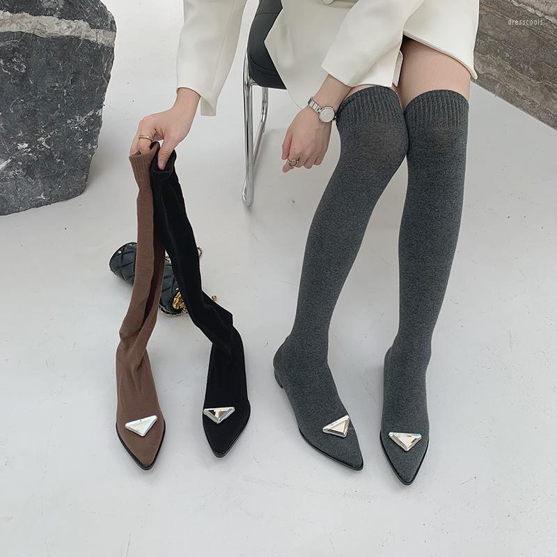 Boots Pointed Toe Women Sock Black Grey Brown Slip On Knitting Flat Low Heels Over The Knee Autumn Stretch Shoes Crystal
Boots Pointed Toe Women Sock Black Grey Brown Slip On Knitting Flat Low Heels Over The Knee Autumn Stretch Shoes Crystal