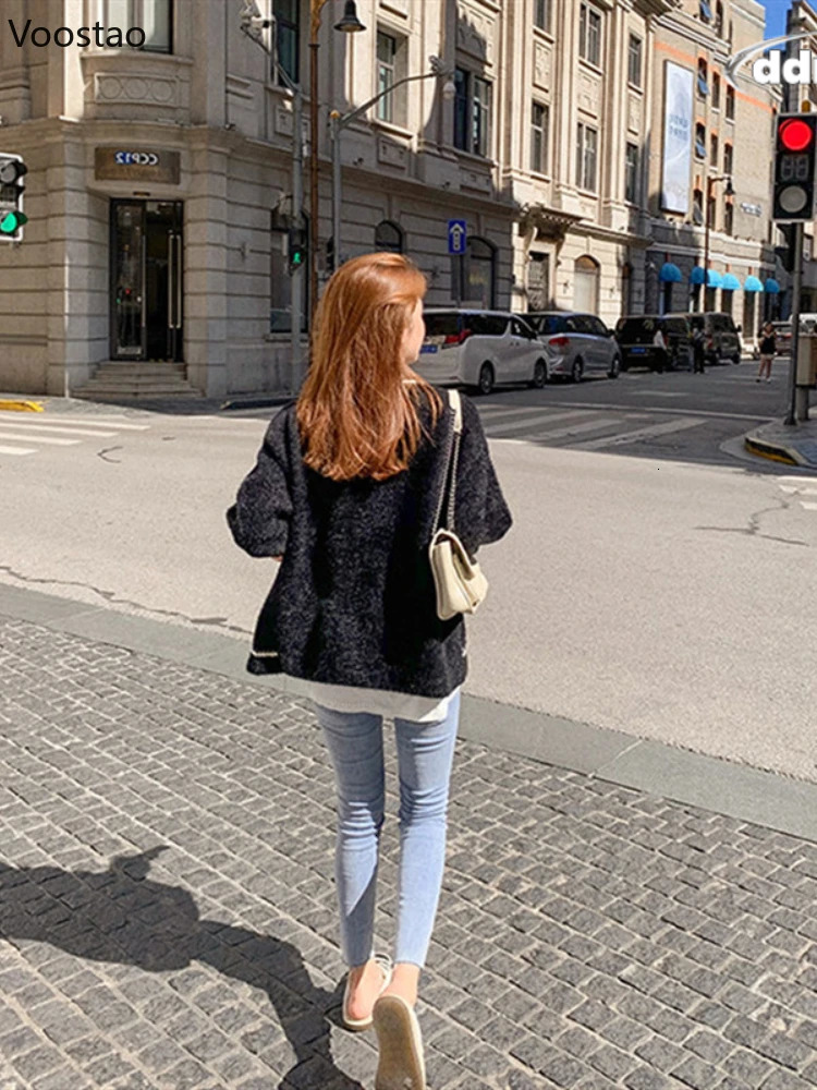 White Mink Cashmere Sweater Coat Women Autumn Winter Lazy Style Korean Retro Black Loose ONeck Knitted Cardigan Fashion Outwear 241108 ddmythur ddmyth