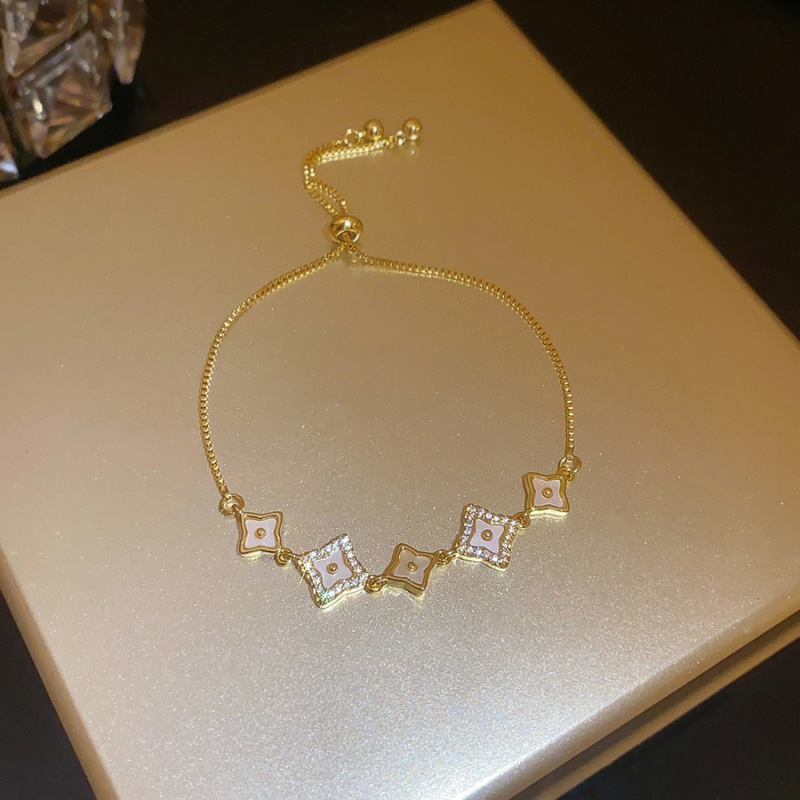 Silver - Toned Bracelet with Clover and Star - Shaped Crystal Detail, Elegant for Daily or Special Occasions, Charming Fashion Jewelry