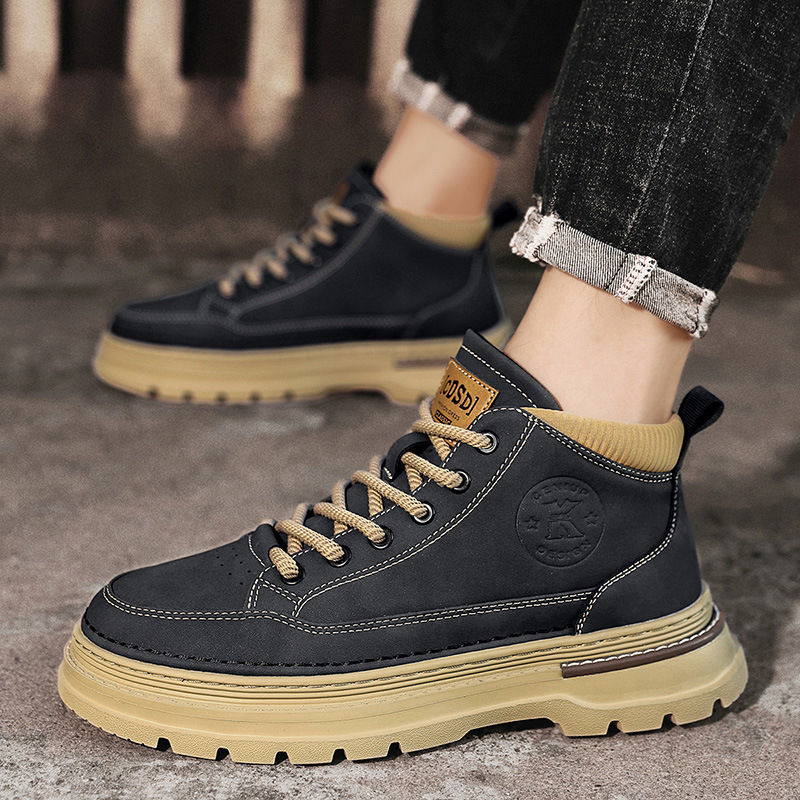 Snow Boots for Men British Style Lace Up High Top Platform Yellow Winter Shoes Man Warm Cold Proof Quality Casual Footwear Work 241125