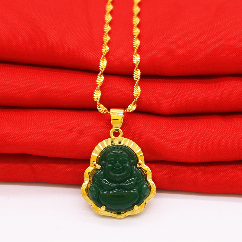Durable new Vietnamese gold jewelry gold inlaid jade Guanyin Buddha Pendant Necklace for men and women 250818