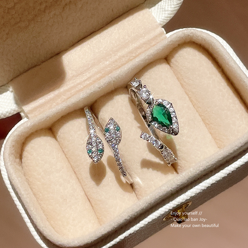 Luxury Brand Designer Jewelry Zircon Snake Open Ring Simple High-End Light Luxury Index Finger Ring Commuting Internet Celebrity Versatile New Hand Jewelry Whol