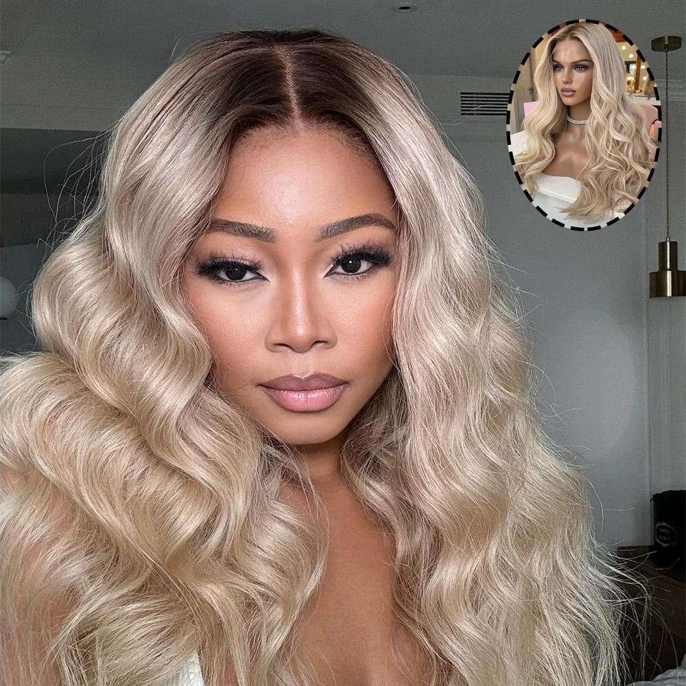 Ash Blonde Colored Human Hair Wig Platinum Blond Body Wave Human Hair Wigs For Women HD Transaprent 13x4 Lace Front Wig 220% Ready Go Synthetic - view 6
