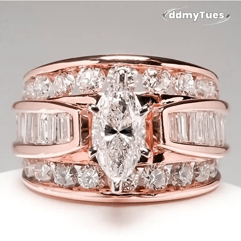 Hot Sale New Arrival Jewelry Sier&Gold Fill Marquise Cut White Topaz CZ Dia Party Women Wedding Bridal Ring for Birthday Gi ddmythur