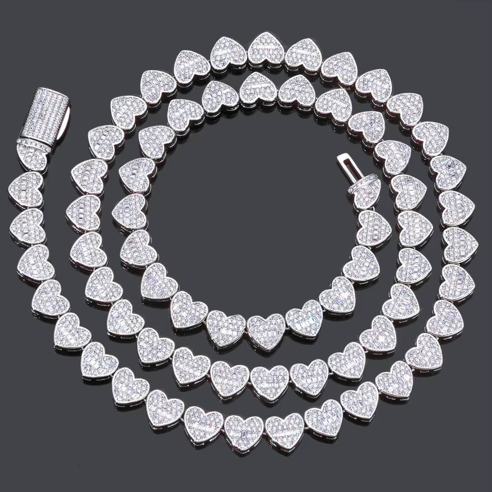 Eskeem Hip Hop 8mm Cluster Tennis Chain Necklace Iced Out Mixed Baguette Heart Design Cubic Zirconia Inlay Fine Jewelry