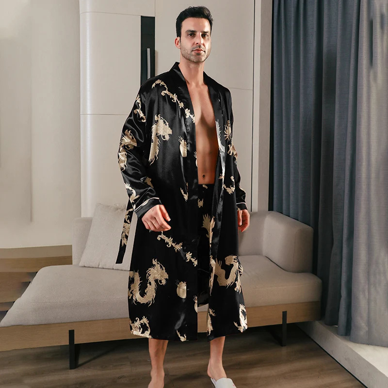 Pajama mens spring and autumn silk thin style oversized pajamas long sleeved bathrobes ice silk bathrobes home clothing summer250831ww