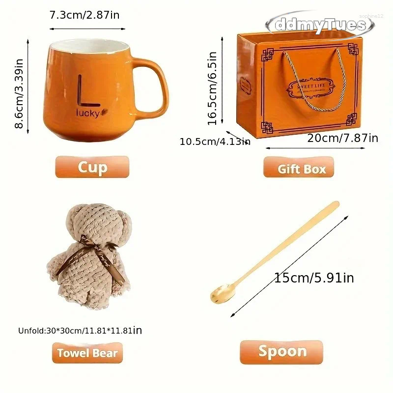 Mugs 4 In 1 Ceramic Coffee Cup Set With Towel Bear & Spoon For Weddings Birthdays And Special Ocns - Includes Box