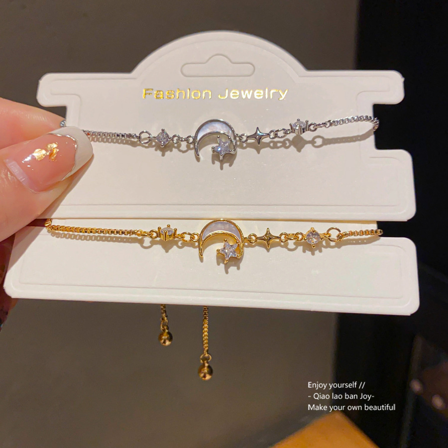 Silver - Toned Moon & Star Crystal Bracelet Dreamy Celestial Detail, Dainty for Daily or Romantic Wrist Styling, High - Quality Accessory