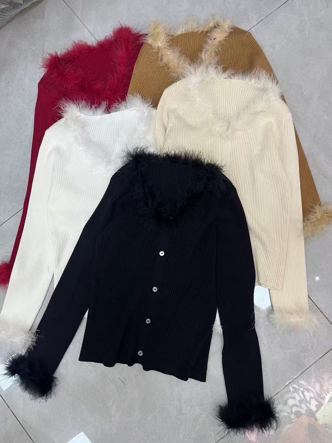 LV141 splicing feather sweater women's autumn and winter knitted sweater long sleeve top