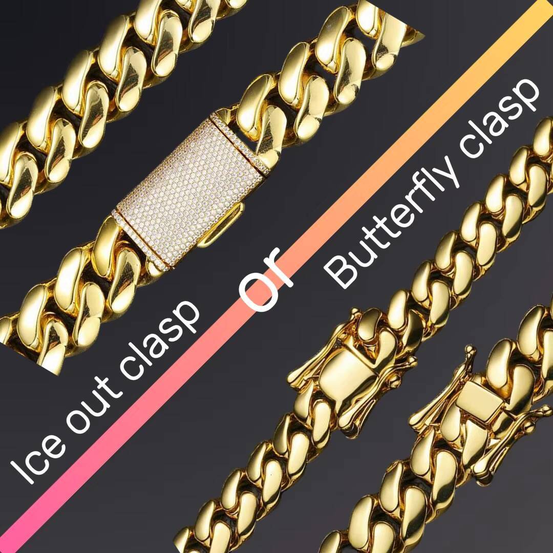 Wholesale Choker 14K 18k Gold Plated Cuban Link Chain 10mm25mm Heavy Solid Brass Miami Cuban Chains Bracelet Necklace for Men