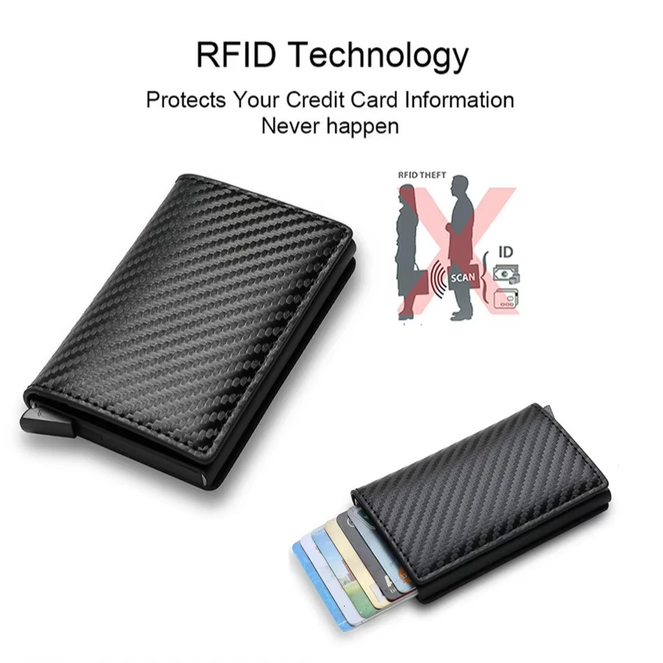 Anti Rfid Carbon Fiber ID Credit Card Holder Men Wallets Mini Automatic Pop up Bank Cardholder Case Minimalist Vallet Choice250901 - view 5