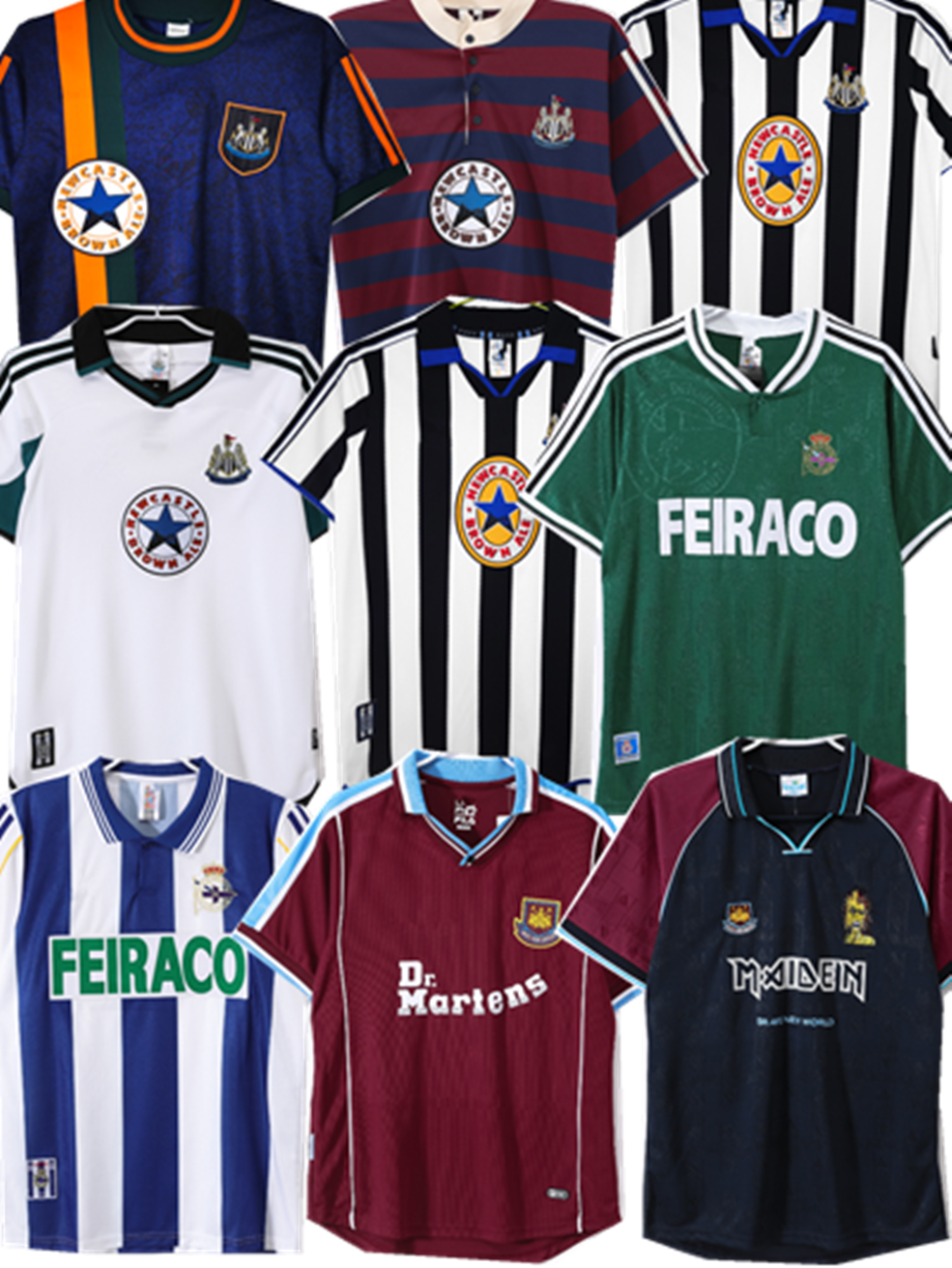 retro Newcastle team jerseys featuring Rich Renden football, ISAK Jorington Barnes Hughes, Gutierrez and Robert Clark, custom-made by professional designers