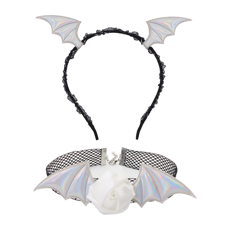 Stage Wear Halloween Bat Wing Headband Rose Choker Necklace - Sexy Costume Accessory Set