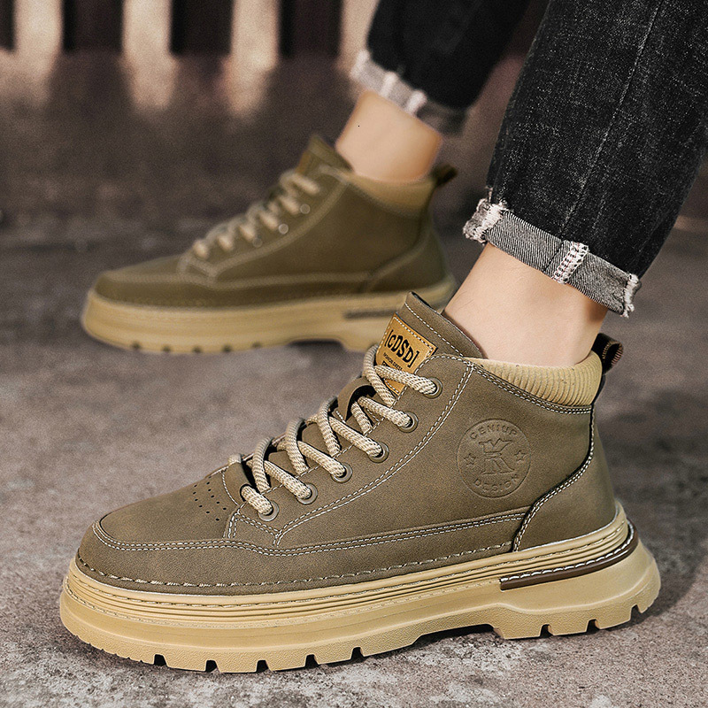 Snow Boots for Men British Style Lace Up High Top Platform Yellow Winter Shoes Man Warm Cold Proof Quality Casual Footwear Work 241125