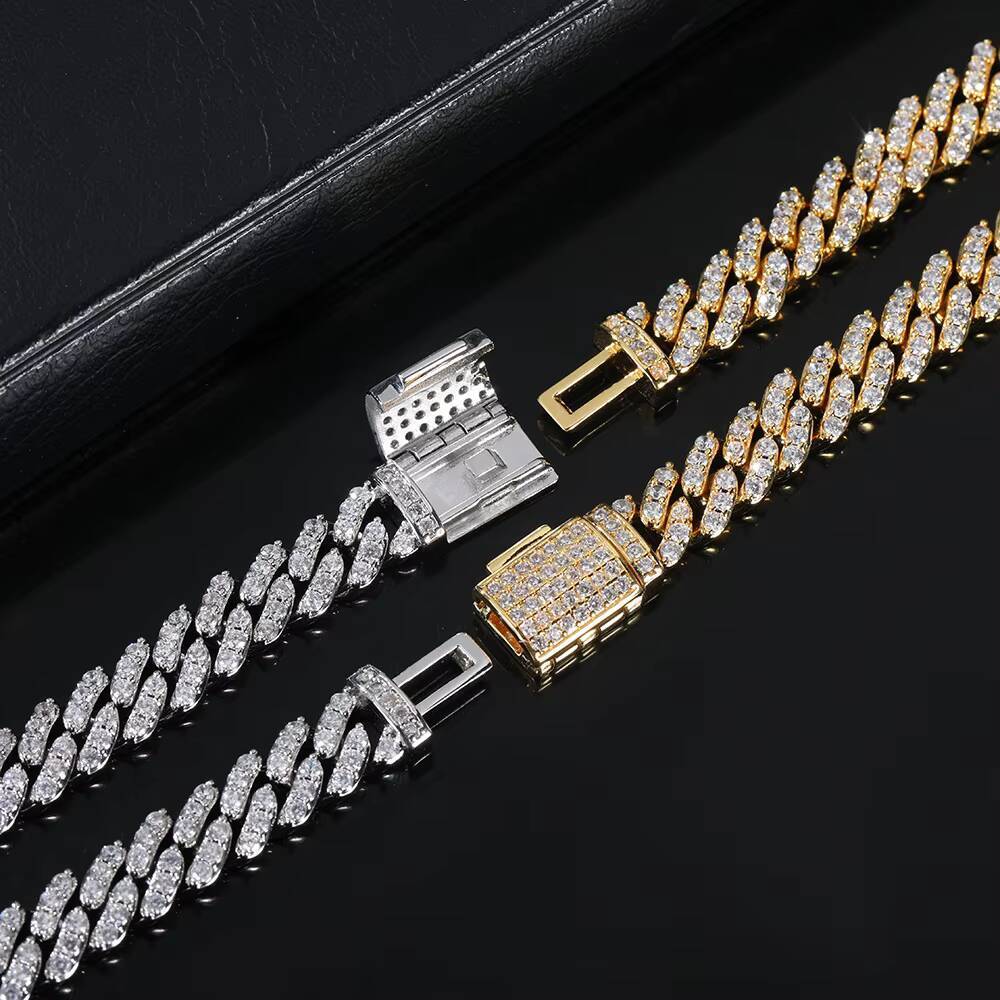 8mm Hip Hop Necklace Jewelry Bling CZ Diamond Paved Lock Box Clasp Cuban Link Chain Necklace