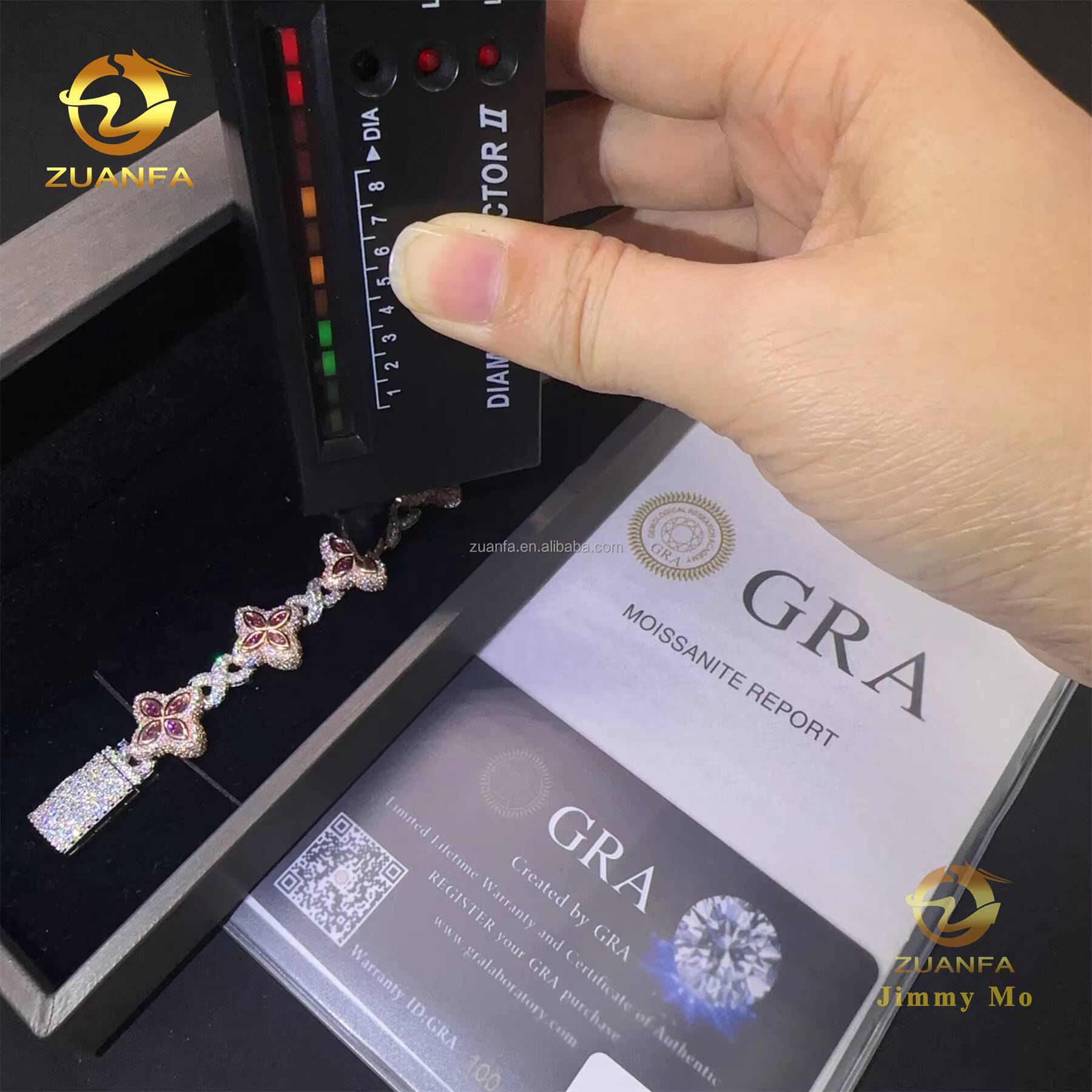 New Design 15mm Marquise Flower Luxury Jewelry Hip Hop Jewelry Iced Out Pink Moissanite Diamond Infinity Cuban Link Bracelet