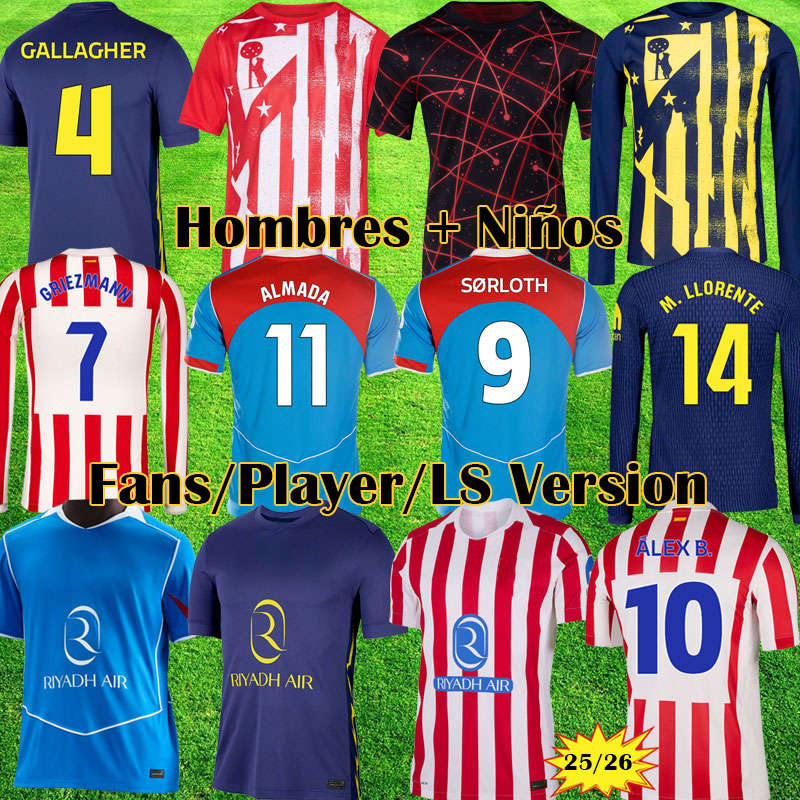 Atleticose soccer jerseys Madrids GRIEZMANN 25 26 LLORENTE KOKE ALEX BAENA ALMADA ATM football shirt men kids kit sets uniforms ALVAREZ 2025 2026 Gallagher shirts