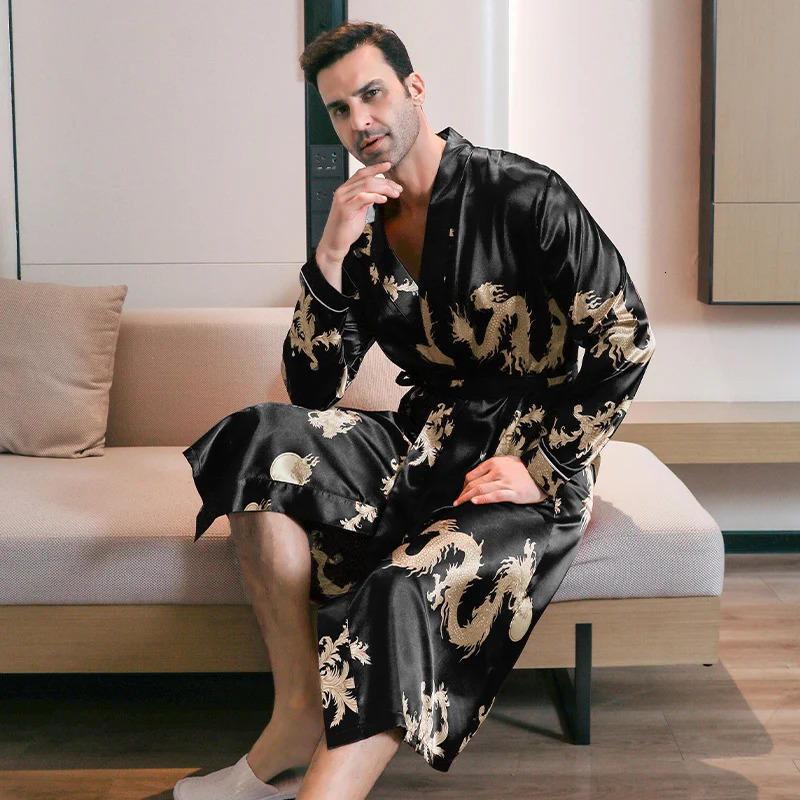 Pajama mens spring and autumn silk thin style oversized pajamas long sleeved bathrobes ice silk bathrobes home clothing summer250831ww