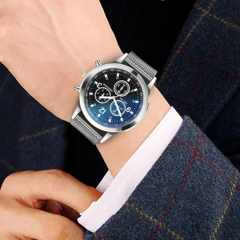 Casual Stainless Steel Mesh Belt Watches for Men Simple Round Dial Quartz Mens Watch Business Wristwatch 250901