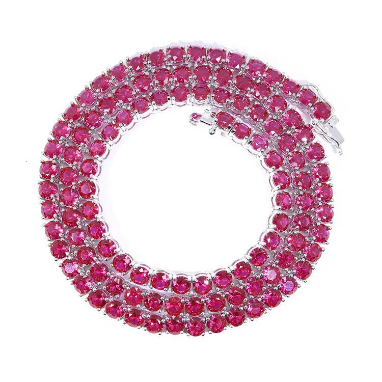 XingGuang Tennis Chain Fine Jewelry 3mm 4mm 5mm Width Ruby Necklace 925 Solid Silver Ruby Red Corundum Tennis ChainBracelet