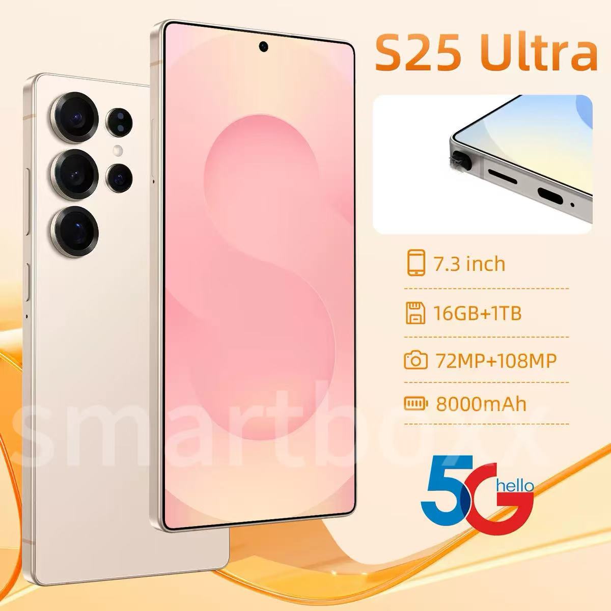 New S25 Ultra Cellphones 5G 7.3inch Smartphone Dual SIM Cell Phone 7800mAh Android 14 Global Version Mobile Phones English Video Game