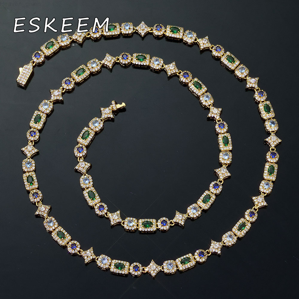 Eskeem 6mm Star Geometric Chain Necklace High Quality Brass Iced Out Colorful Zircon Hip Hop Fine Jewelry