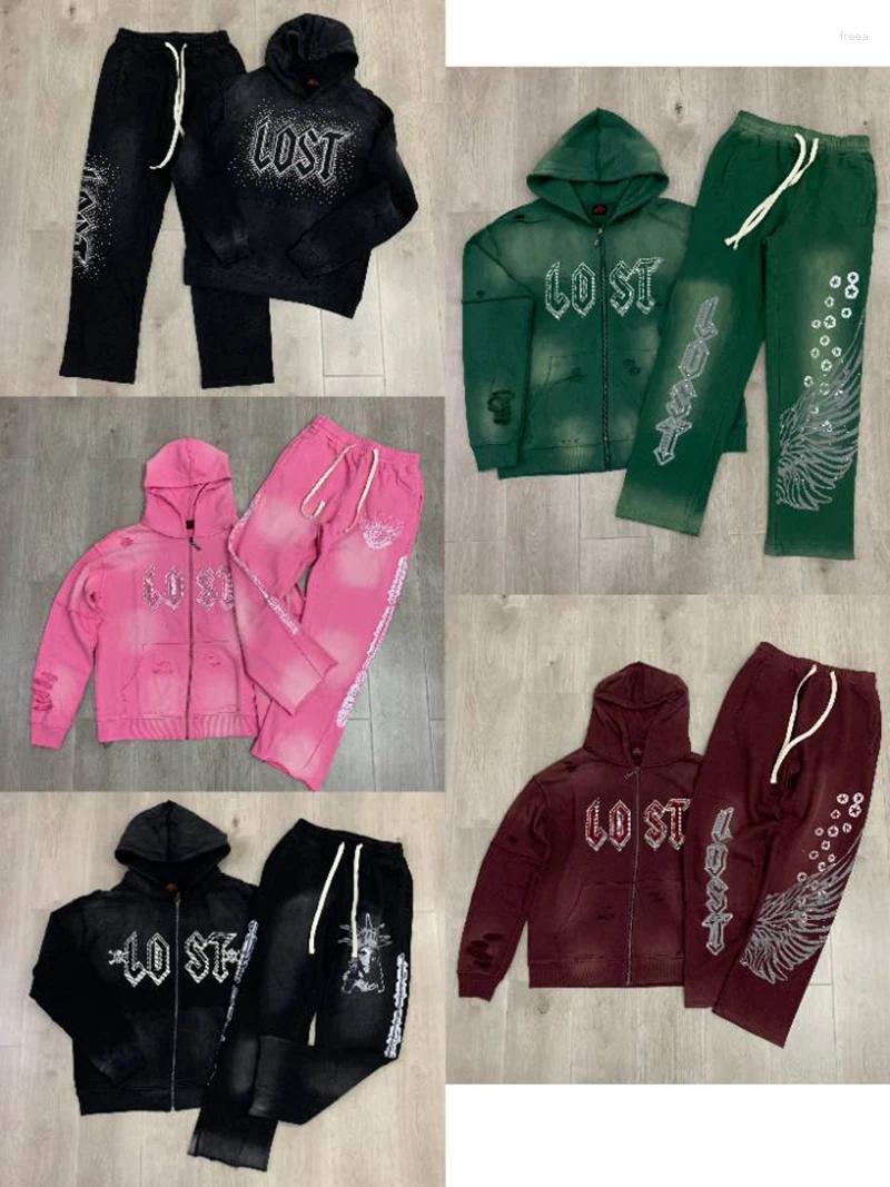 Men's Tracksuits High Street Lose Rhineston Brilliant Shinning Zipper Hooded Hoodies For Men Cardigan Terry Loose Casual Sweatshirt Jacket