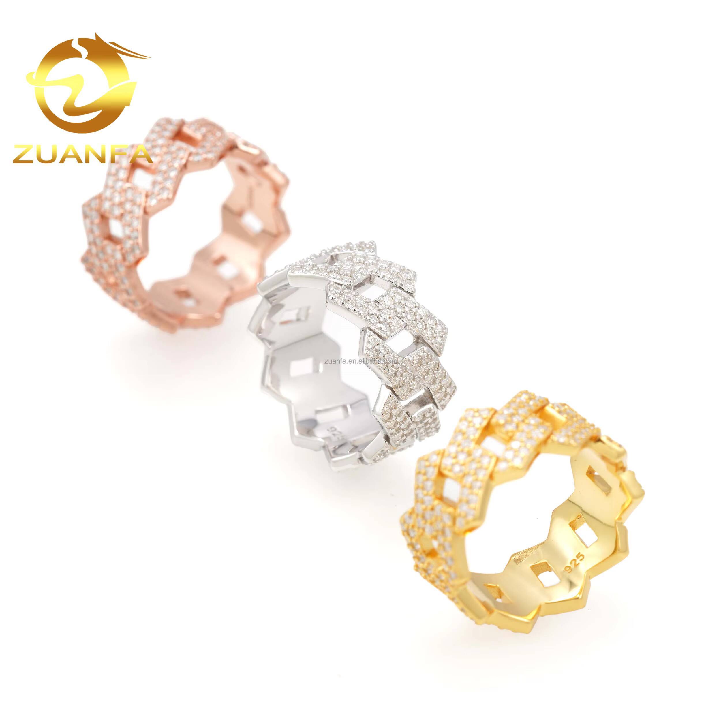 Wholesale Price 925 Sterling Silver GRA Certificates Pass Diamond Tester Moissanite Iced Out Jewelry Hip Hop Cuban Band Ring