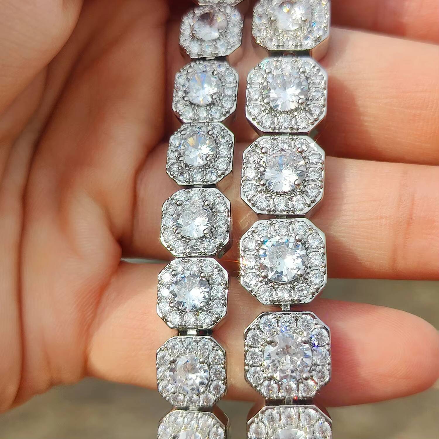 Eskeen Unisex Hip Hop Style Tennis Chain Necklace Iced Out VVS Moissanite 925 Silver Gold Plated Fine Jewelry