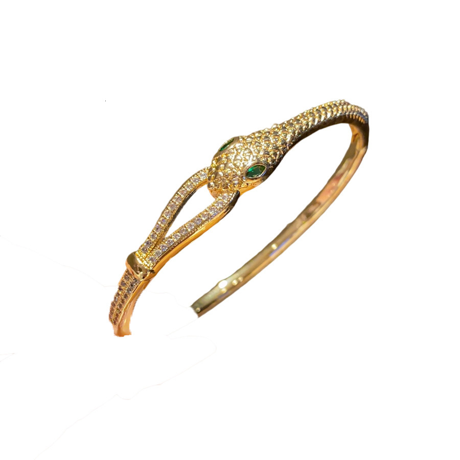 Luxury Brand Designer Jewelry 18K Real Gold Plated Zircon Snake-Shaped Hollow Clasp Bracelet New Chinese Style Trendy Bracelet Light Luxury High-End F