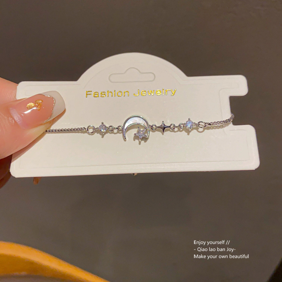 Silver - Toned Moon & Star Crystal Bracelet Dreamy Celestial Detail, Dainty for Daily or Romantic Wrist Styling, High - Quality Accessory