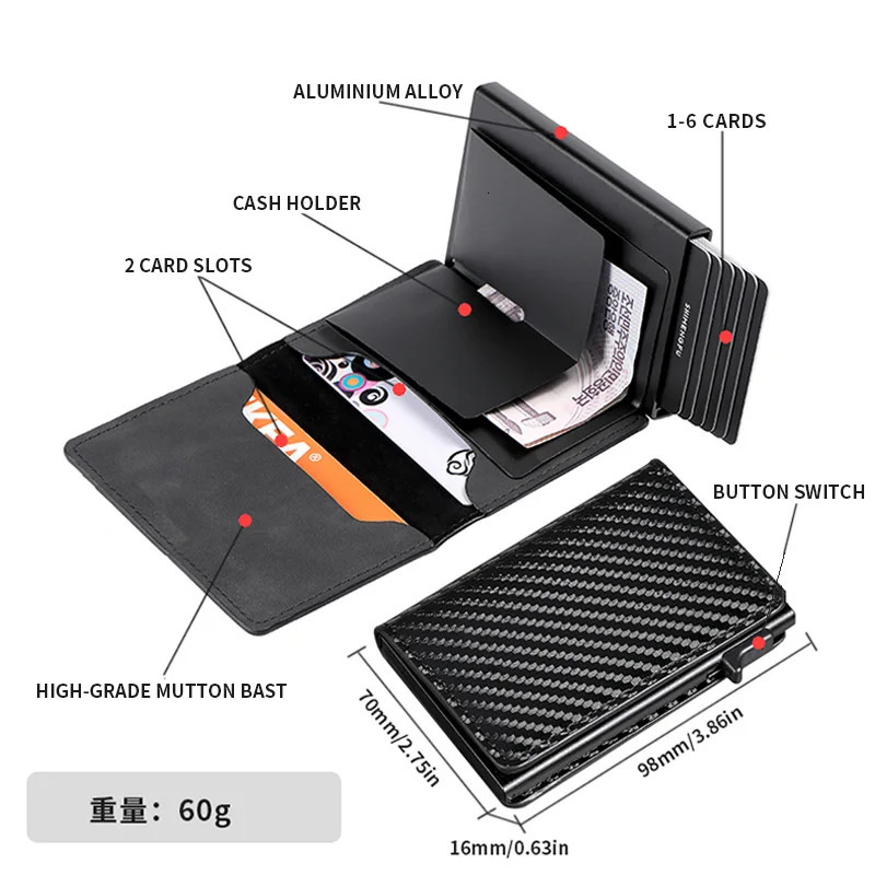 Fashion Metal Aluminum Leather ID Card Holder MultiFunction er Bank Card Men Wallet Business PopUp Cardholder Women250901