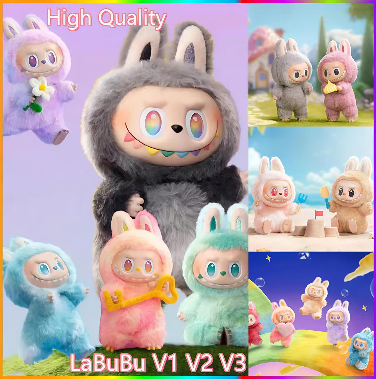 High qulity Labubu doll V3 V2 V1 lovely doll with box Kawaii Figure Face doll clothes Doll Keychain Decor Gift