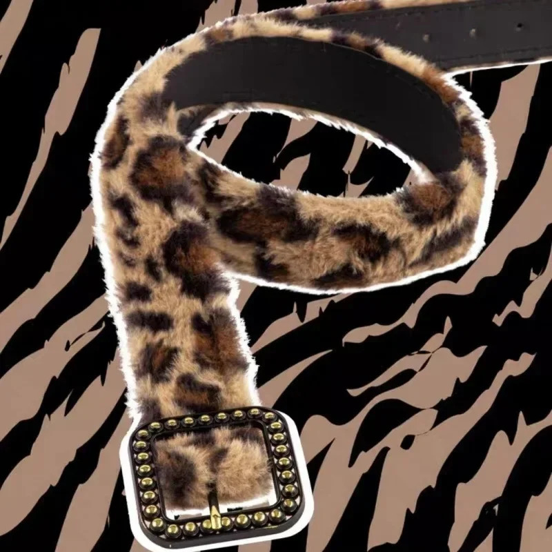 Sexy Leopard Cowgirl Furry Fur Belt Y2K Vintage Gothic Punk Metal Buckle Belts HipHop Waistband Jeans Pants Decor Belt Men Women 250901